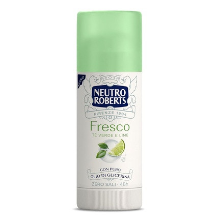 Neutro Roberts Deodorant Stick Fresh Green Green Tea and Lime Zero Aluminum Salts No Stains with Pure Glycerin Oil Deodorant for Men and Women Dermatologically Tested 40ml 48h Green Tea and Lime