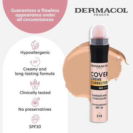 Dermacol Cover Xtreme Corrector Contour Stick with SPF30 High Coverage Light Formula Dark Circle Colour Corrector for Acne-Prone Skin 8.00ml