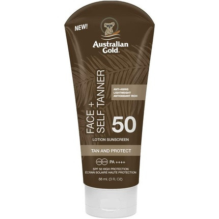 Australian Gold Sunscreen and Self Tanner for Face SPF 50 88ml Brown