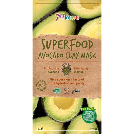 7th Heaven Superfood Avocado Clay Mask Brightening and Exfoliating Mask with Avocado and Walnut for Deep Pore Cleanse 10g