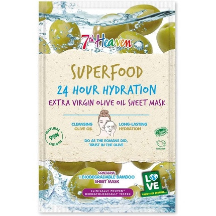 7th Heaven Superfood Intense Hydration Extra Virgin Olive Oil Biodegradable Bamboo Sheet Mask for Long Lasting Hydration - Ideal for All Skin Types