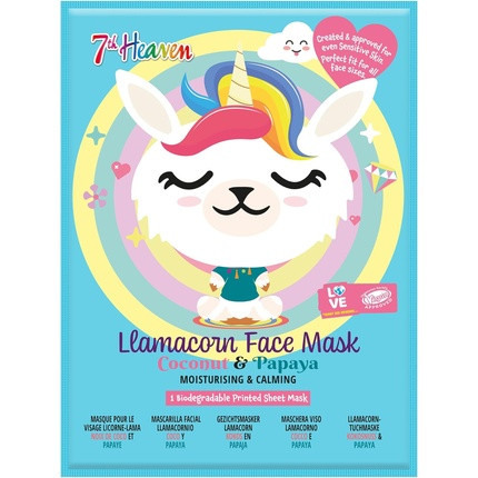 7th Heaven Llamacorn Sheet Face Masks Skincare Set for Kids Aged 8+ Coconut & Papaya Calming Hydrating Moisturizing