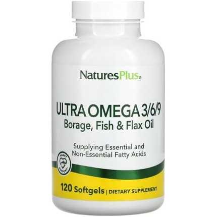 NaturesPlus Ultra Omega 3 6 9 1200mg Omega Blend from Borage Oil Fish Oil Flax Oil 90 Softgels