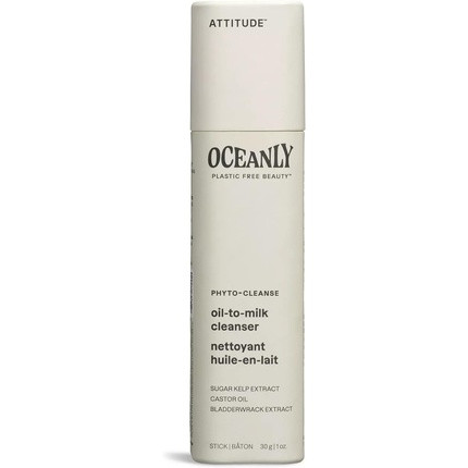 ATTITUDE Oceanly Oil-to-Milk Face Cleanser Stick EWG Verified Plant and Mineral-Based Ingredients Vegan Skin Care Products PHYTO CLEANSE Unscented 30 grams