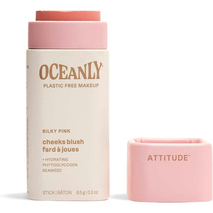 ATTITUDE Oceanly Plastic-Free Lightweight Blush Stick Titanium Dioxide-Free EWG Verified Vegan Makeup Silky Pink 8.5 grams