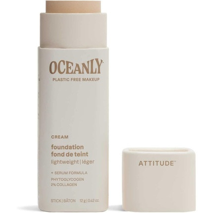 ATTITUDE Oceanly Plastic-Free Light Coverage Foundation Stick Titanium Dioxide-Free EWG Verified Vegan Makeup Cream 12 grams