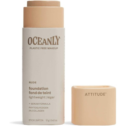 ATTITUDE Oceanly Plastic-Free Light Coverage Foundation Stick Titanium Dioxide-Free EWG Verified Vegan Makeup Nude 12 grams