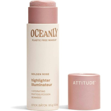 ATTITUDE Oceanly Plastic-Free Lightweight Highlighter Stick Titanium Dioxide-Free EWG Verified Vegan Makeup Golden Rose 8.5 grams