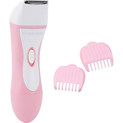 True Smooth by Babyliss 8772BU Bikini Trimmer with 2 Comb Guides Portable Wet/Dry Use Precision Trimming for Gentle Cutting Battery Operated Cordless Shaving Legs Underarms Bikini Line Pink/White