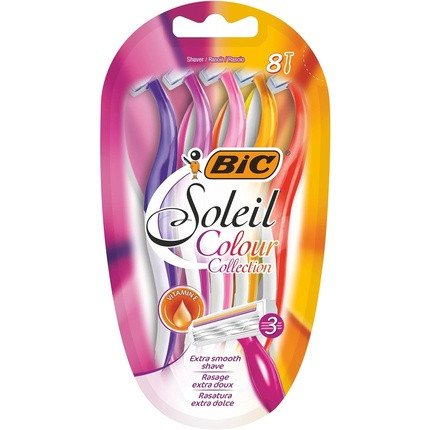 BIC Miss Soleil Colour Collection 3-Blade Razors for Women with Easy Grip Handle and Lubricating Strips 8 Razors Multicolor - Pack of 8