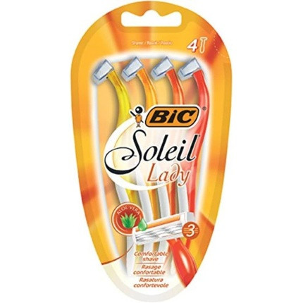 BIC Soleil Triple Blade Razors for Women with Easy Grip Handle and Lubricating Strips - Pack of 4