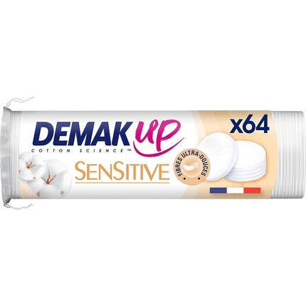 Demak'Up Sensitive Makeup Remover Pads for Face and Eyes 64 Natural Cotton Pads