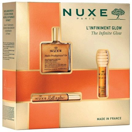 Nuxe Infinite Glow Set - Includes 50 Ml Multi-Purpose Body Oil, 8 Ml Nourishing Roll-On Body Oil, And 10 G Honey Lip Balm