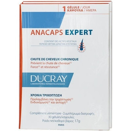 Ducray Anacaps Expert Dietary Supplement For Permanent Hair Loss - 2x30 Capsules