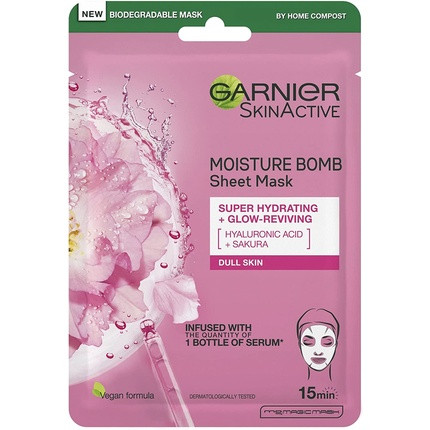 Garnier Moisture Bomb Sakura and Hyaluronic Acid Sheet Mask 28g - Hydrating and Glow Reviving