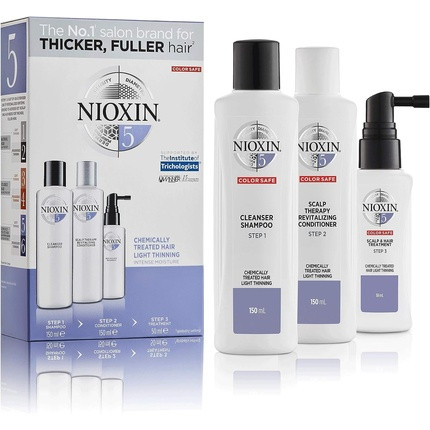 Nioxin 3-Part System 5 Chemically Treated Hair with Light Thinning Hair Treatment Scalp Therapy Hair Thickening Treatment Trial Kit