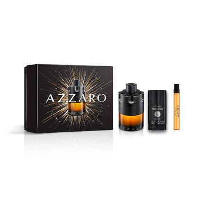 Azzaro The Most Wanted Parfum Intense Men's Cologne Gift Set Full Size Fragrance 100ml Travel Size Spray 10ml Deodorant Stick 77g