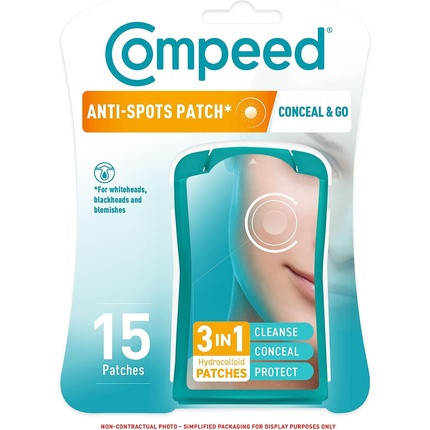 Compeed Anti-Spots Conceal & Go Patch Cleanse Conceal and Protect Hydrocolloid Spots Patches Pimple Patches 15 Patches 1.5x1.5cm