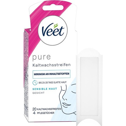 Veet PURE Cold Wax Strips for Sensitive Skin - Facial Hair Removal - Up to 28 Days of Smooth Skin