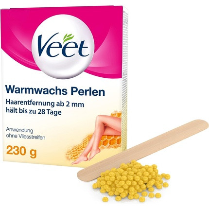 Veet Wax Beads with Beeswax for Electric Wax Warmers or Water Baths 230g with Wooden Spatula