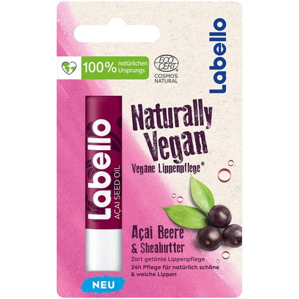 Labello Naturally Vegan Acai Berry Tinted Lip Balm with Shea Butter and Acai Berry Oil 4.8g