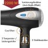 ProfiCare Hair Dryer with Ionization Function 2200W 3 Power Levels and 2 Blower Levels Includes Cool-Shot Dryer with Diffuser & Nozzle Black