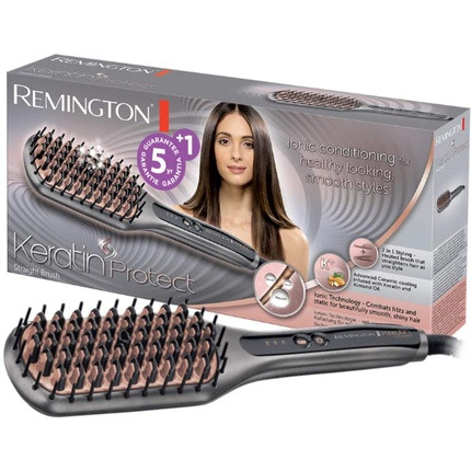 Remington Hair Straightener and Brush for Reduced Styling Time with Keratin-Ceramic Coating Enriched with Almond Oil, Digital Display, 150-230°C - Single