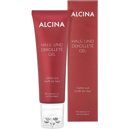 ALCINA Neck and Décolleté Gel Smooths Wrinkles and Tightens Skin 100ml with Hyaluronic 2.0 and Goji Berry - Includes Massage Applicator