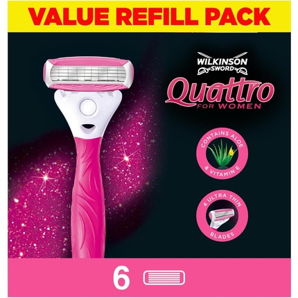 Wilkinson Sword Quattro For Women Smooth Glide Razor Blade Refills 6 Count