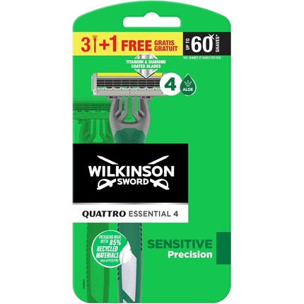 Wilkinson Sword Quattro Essential 4 Sensitive Disposable Razor for Men - Pack of 4