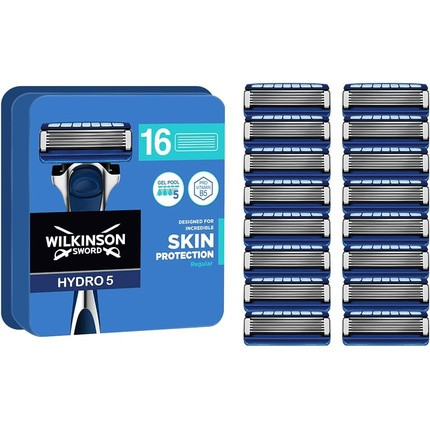 Wilkinson Sword Hydro 5 Razor Blades for Men - Carbon Coated, Hydrating Gel & Precision Trimmer - Pack of 16