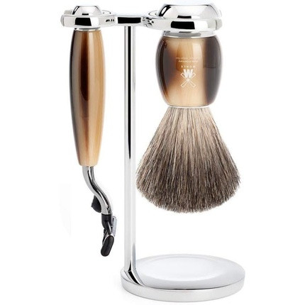 MÜHLE VIVO Brown Horn 3-piece Pure Badger Mach3 Shaving Set