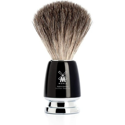 MÜHLE RYTMO Pure Badger Shaving Brush with Black Resin Handle and Metal Accents Black Resin