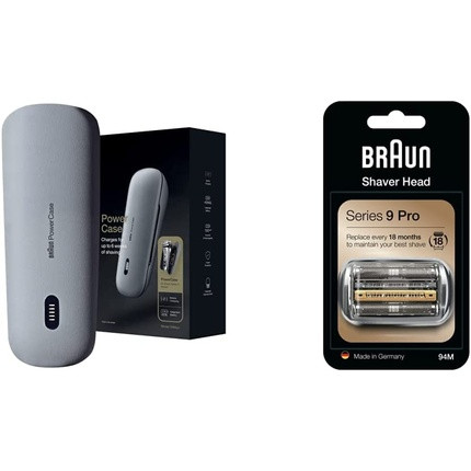 Braun PowerCase Electric Shaver Charging Case for Series 9 & 8 Shavers with 50% More Battery and Replacement Head 94M - Silver