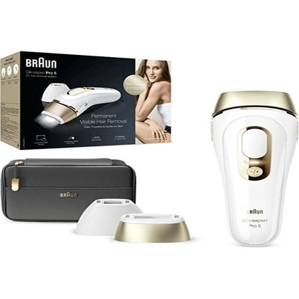 Braun IPL Silk Expert Pro 5 Hair Removal Device for Men and Women with Pocket White/Gold