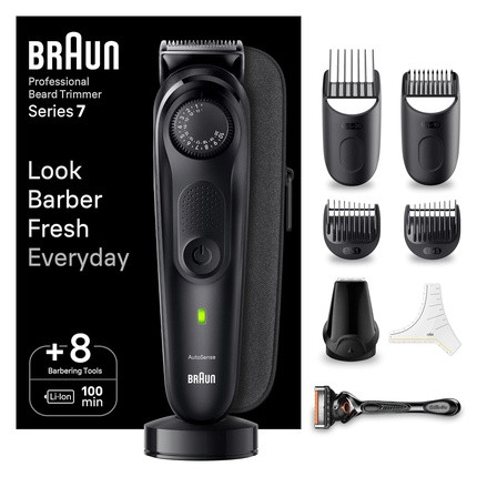 Braun Beard Trimmer Men's Beard Trimmer/Trimmer/Hair Clipper Professional 40 Settings Charging Station Travel Case Beard Template 100 Min. Cordless Runtime BT7440