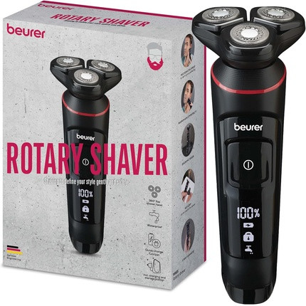 Beurer MN8X Rotary Shaver with 360° Flex Shaving Head, 3 Shaving Heads with Magnetic Fixation, Precision Trimmer Attachment, Waterproof, Quick Charge Function, LED Display