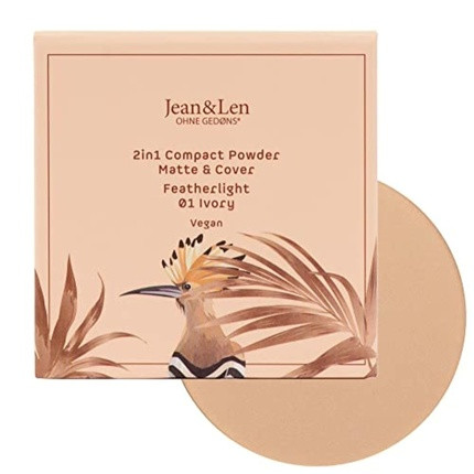 Jean & Len 2in1 Compact Powder Matte & Cover 01 Ivory Mattifying Powder Light Coverage Paraben & Silicone Free Vegan 10g