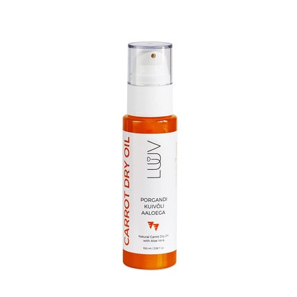 LUUV Carrot Dry Oil 100ml 3.38 fl oz with Organic Aloe Vera for Moisturizing the Whole Body Full of Vitamins Glowing Look Absorbs Quickly and Leaves No Greasy Residue