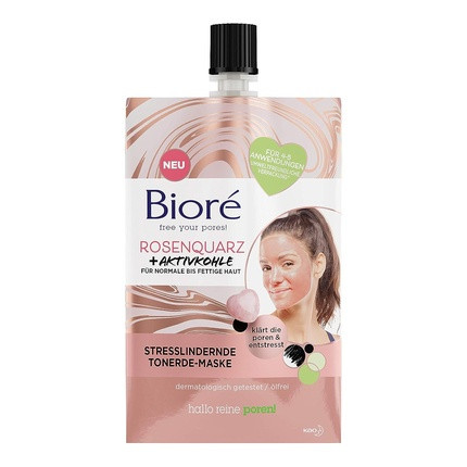 Biore 26421 Rose Quartz + Activated Charcoal Clay Face Mask - Stress Relieving - For Normal and Oily Skin - Clears Pores