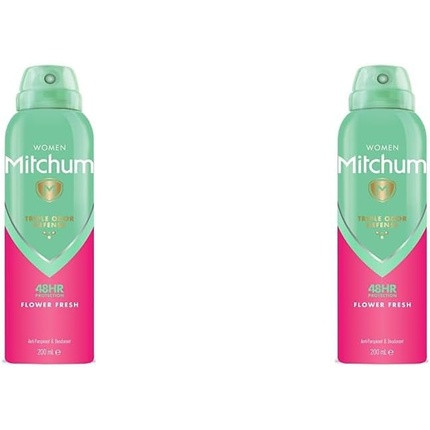 Mitchum Women Triple Odor Defense 48HR Protection Aerosol Deodorant & Anti-Perspirant Flower Fresh 200ml - Pack of 2