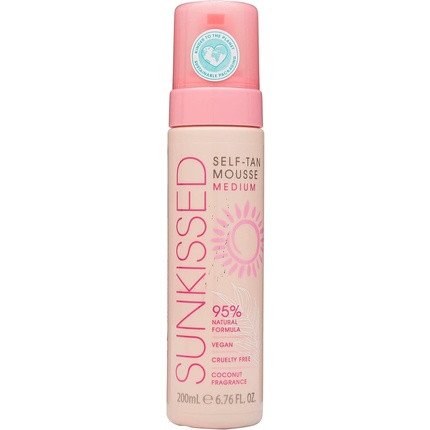 Sunkissed Self Tan Mousse Medium 200ml 95% Natural Vegan Cruelty Free Coconut Fragrance