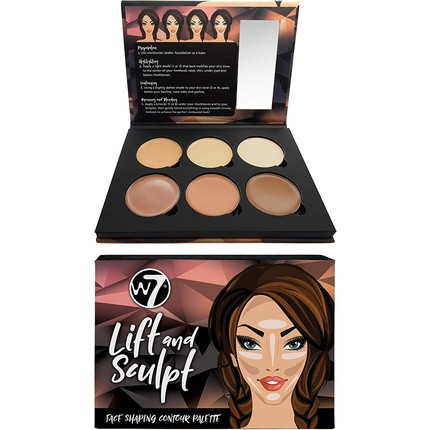 W7 Lift & Sculpt Cream Contour Kit Makeup Palette with Step-by-Step Instructions