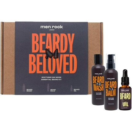 Men Rock Beard Care Gift Set with Wash, Balm and Oil - Earthy Oak Moss Fragrance