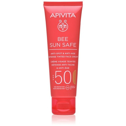 Apivita Bee Sun Safe Sunscreen Cream for Face Against Spots and Wrinkles with Color Golden SPF50