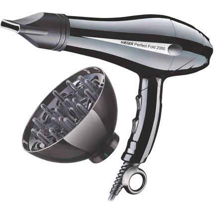 HAEGER Perfect FOLD Hair Dryer 2000W with Foldable Handle, Large Diffuser, Narrow Nozzle, 2 Speeds, 3 Heat Settings and Heat Protection