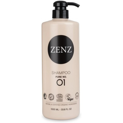 ZENZ Pure No. 01 Shampoo 1,000ml Fragrance Free with Aloe Vera, Organic Coconut Water & Avocado Oil - Improves Hair Strength and Adds Moisture - Silicone Free - All Hair Types