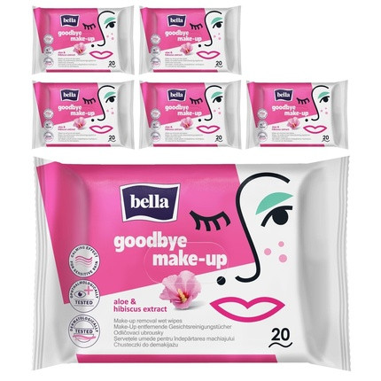 bella Goodbye Make-Up Removal Wipes 20 Pieces - 100% Biodegradable, Dermatologically Tested, Gentle and Effective