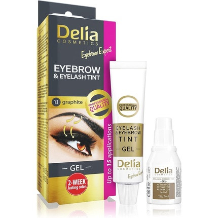 Delia Cosmetics Graphite Eyebrow & Eyelashes Tint Innovative Formula Easy 15 Applications Full Treatment Kit 15ml