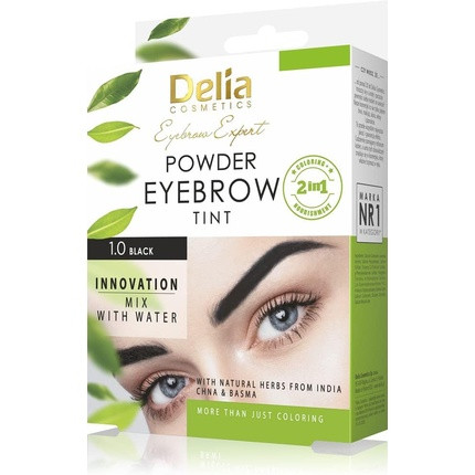 Delia Cosmetics Powder Eyebrow Dye Black Natural Herbs & Color Emphasized Darkened Thickened Eyebrows 20 Easy Applications 4 Weeks Complete Henna Treatment Set